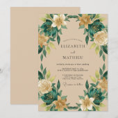 Invitation Mariage Botanique Raffiné Vert Émeraude (Devant / Derrière)