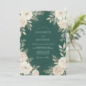 Invitation Mariage Botanique Raffiné Vert Foncé (Debout devant)