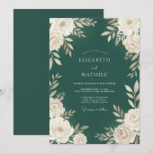 Invitation Mariage Botanique Raffiné Vert Foncé (Devant / Derrière)