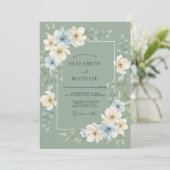 Invitation Mariage Botanique Raffiné Vert Sauge (Debout devant)