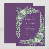 Invitation Mariage Botanique Raffiné Violet (Devant / Derrière)