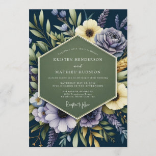 Invitation Mariage botanique régale bleu marine