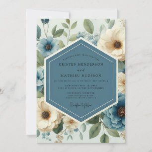 Invitation Mariage Botanique Resplendissant Bleu Ardoise