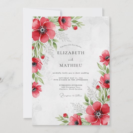 Invitation Mariage Botanique Resplendissant Rouge (Devant)