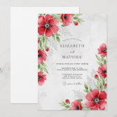 Invitation Mariage Botanique Resplendissant Rouge (Devant / Derrière)