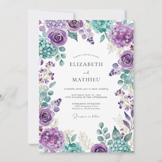 Invitation Mariage Botanique Resplendissant Violet (Devant)
