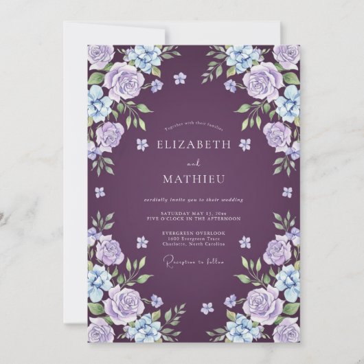 Invitation Mariage Botanique Rêveur au Plum (Devant)