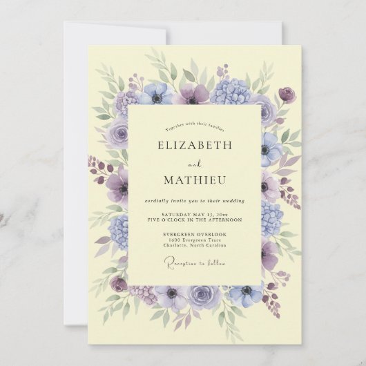 Invitation Mariage Botanique Rêveur Lilas (Devant)