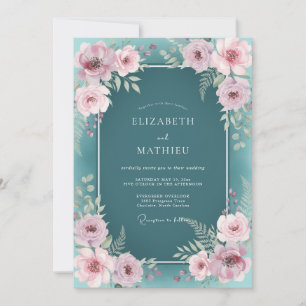 Invitation Mariage Botanique Rêveur Sarcelle Foncé