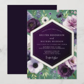 Invitation Mariage Botanique Riche Aubergine (Devant / Derrière)