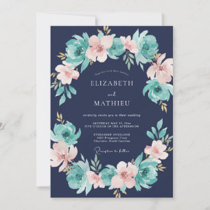 Invitation Mariage Botanique Riche Bleu Nuit