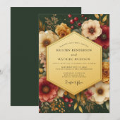 Invitation Mariage botanique riche d'émeraude (Devant / Derrière)