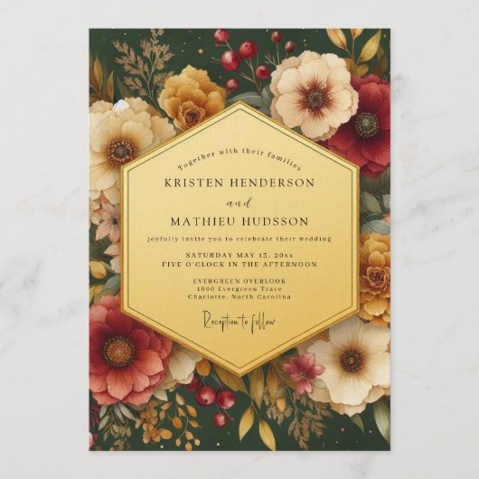 Invitation Mariage botanique riche d'émeraude (Devant)