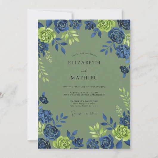 Invitation Mariage Botanique Riche Vert Sauge (Devant)