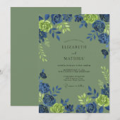 Invitation Mariage Botanique Riche Vert Sauge (Devant / Derrière)