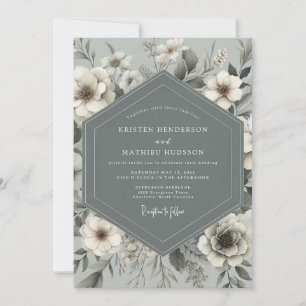 Invitation Mariage Botanique Romance Bleu Ardoise