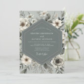 Invitation Mariage Botanique Romance Bleu Ardoise (Debout devant)
