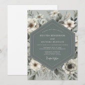 Invitation Mariage Botanique Romance Bleu Ardoise (Devant / Derrière)