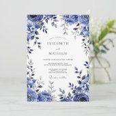Invitation Mariage Botanique Romance Bleu Profond (Debout devant)