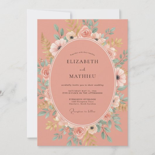 Invitation Mariage Botanique Romance Fleur de Corail (Devant)