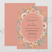 Invitation Mariage Botanique Romance Fleur de Corail (Devant / Derrière)
