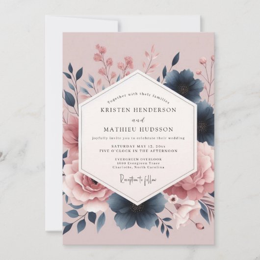 Invitation Mariage Botanique Romance Fleur Mauve (Devant)