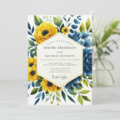 Invitation Mariage Botanique Romance Jaune Bleu (Debout devant)