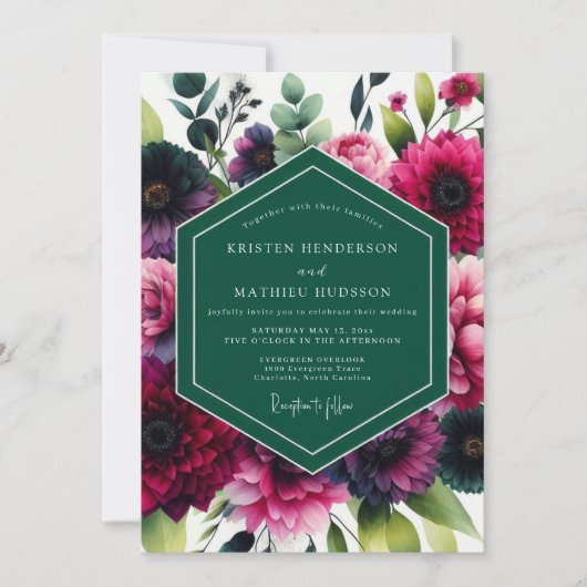 Invitation Mariage Botanique Romance Magenta Profond (Devant)