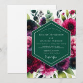 Invitation Mariage Botanique Romance Magenta Profond (Devant / Derrière)