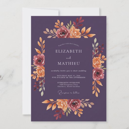 Invitation Mariage Botanique Romance Prune (Devant)