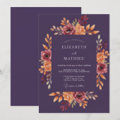 Invitation Mariage Botanique Romance Prune (Devant / Derrière)