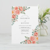 Invitation Mariage Botanique Romance Rose Corail (Debout devant)