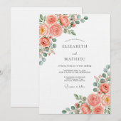 Invitation Mariage Botanique Romance Rose Corail (Devant / Derrière)