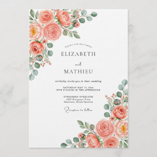 Invitation Mariage Botanique Romance Rose Corail