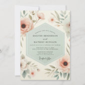 Invitation Mariage Botanique Romance Teintée de Rose Pâle (Devant)