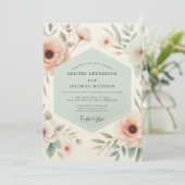 Invitation Mariage Botanique Romance Teintée de Rose Pâle (Debout devant)