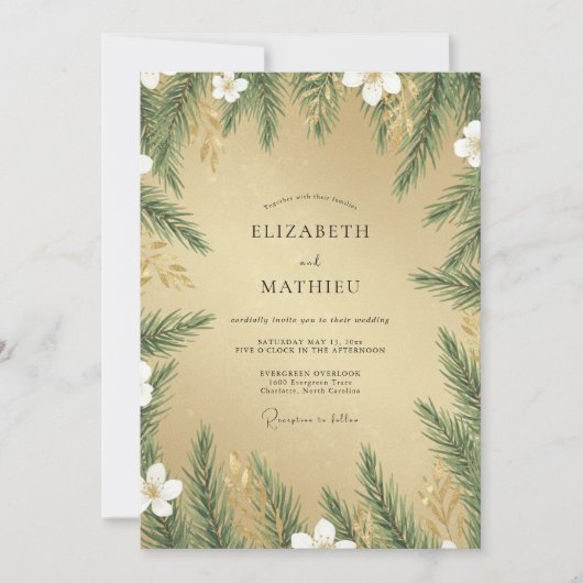 Invitation Mariage botanique romantique à feuilles persistant (Devant)