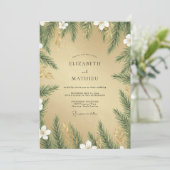 Invitation Mariage botanique romantique à feuilles persistant (Debout devant)