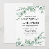 Invitation Mariage Botanique Romantique au Feuillage d'Eucaly (Devant / Derrière)
