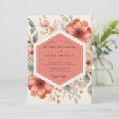 Invitation Mariage botanique romantique aux fleurs de corail (Debout devant)