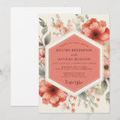 Invitation Mariage botanique romantique aux fleurs de corail (Devant / Derrière)