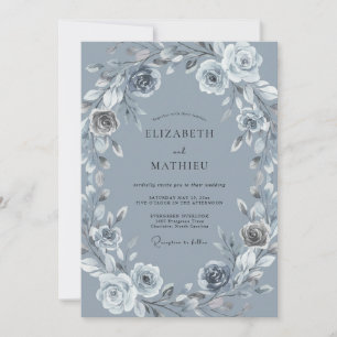 Invitation Mariage Botanique Romantique Bleu Ardoise