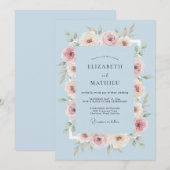 Invitation Mariage Botanique Romantique Bleu Clair (Devant / Derrière)