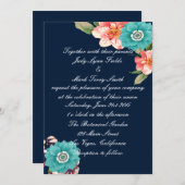 Invitation Mariage Botanique Romantique Bleu Et Rose (Devant / Derrière)