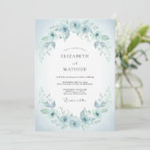 Invitation Mariage Botanique Romantique Bleu Glace (Debout devant)