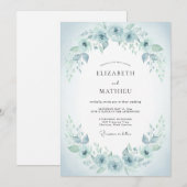 Invitation Mariage Botanique Romantique Bleu Glace (Devant / Derrière)