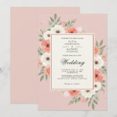 Invitation Mariage botanique romantique corallien (Devant / Derrière)