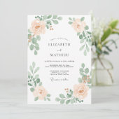 Invitation Mariage Botanique Romantique Douce Pêche (Debout devant)
