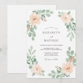 Invitation Mariage Botanique Romantique Douce Pêche (Devant / Derrière)