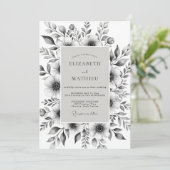 Invitation Mariage Botanique Romantique Gris (Debout devant)